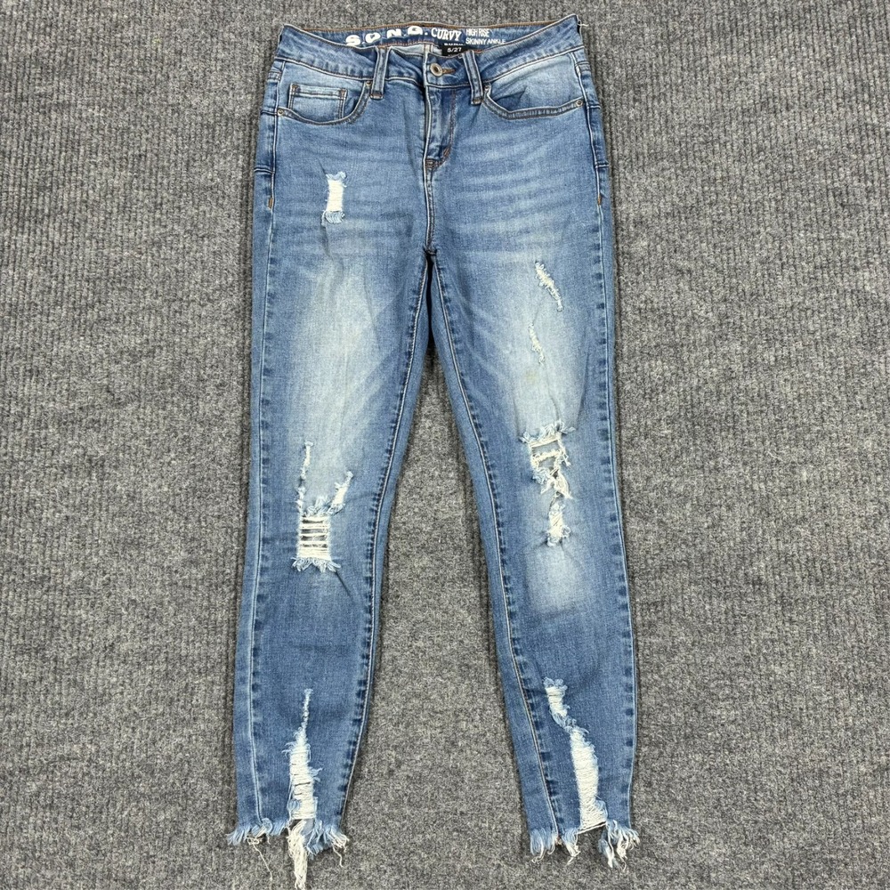 S.O.N.G Curvy High Rise Skinny Ankle Jeans Womens 5/27 Distressed Stretch Denim